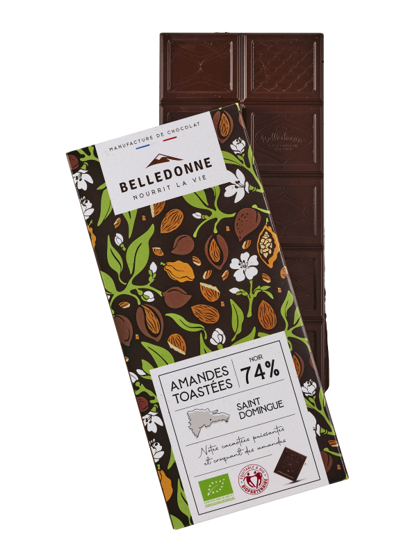 Belledonne -- Tablette noir 74% amandes bio - 100 g