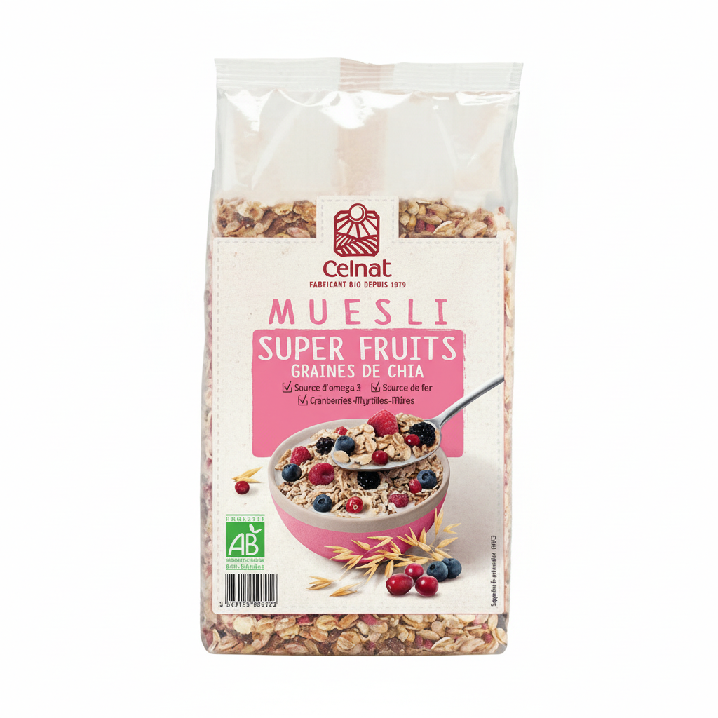Muesli superfruit graines de chia - cranberries, myrtilles et mûres 375 g