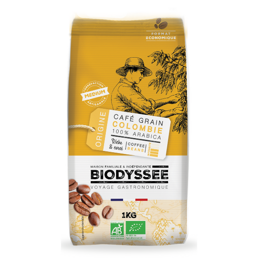 Biodyssée -- DDM 28.09.2024 Café grain décaféiné arabica bio (origine Mexique) - 1 kg